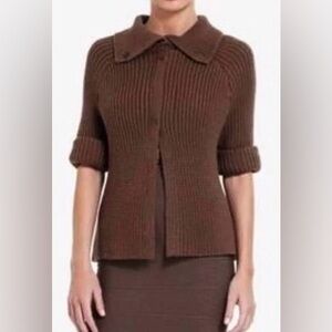 (B5) BCBGMAXAZRIA Nash Ribbed Cropped Wool Cardigan Jacket Brown - Size S